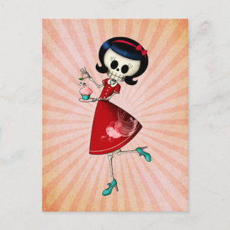 Sweet & Scary Skeleton Girl Postcard