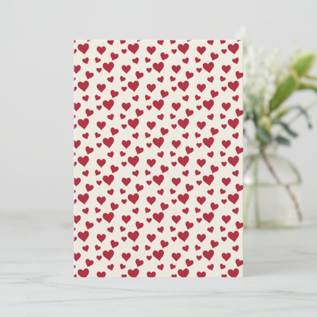 Sweet Scatter Hearts - Cream & Red Holiday Card (Standing Front)