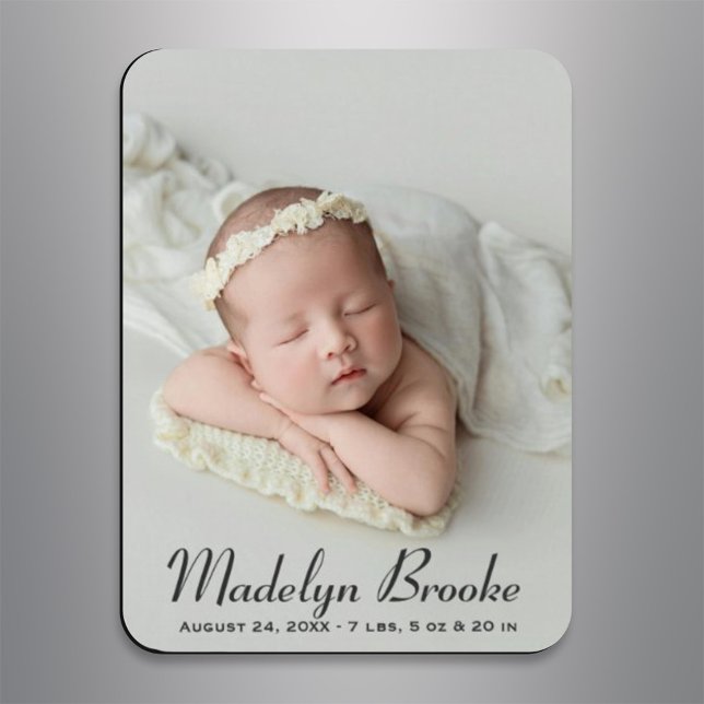 Sweet Script Baby Girl Photo Birth Announcement Magnet (Creator Uploaded)