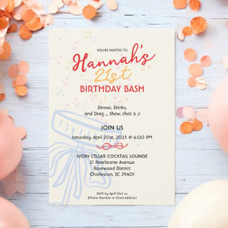 Sweet Script Coquette Bow 21st Birthday Party Invitation