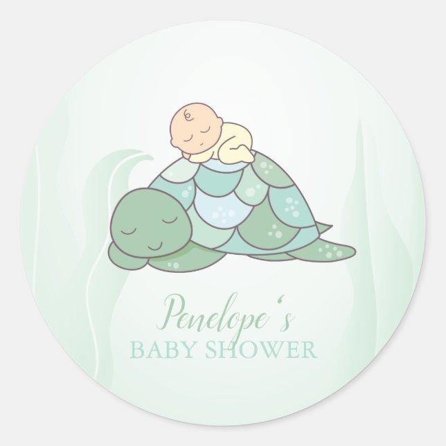 Sweet Sea Turtle Baby Shower  Classic Round Sticker (Front)