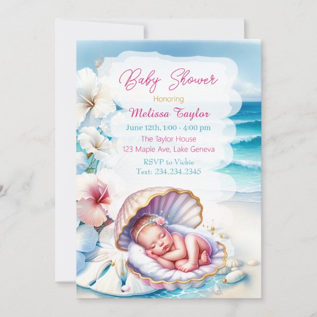 Sweet Seaside Girl's Baby Shower Coastal Themed Invitation (Front)