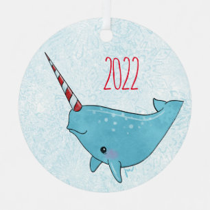 Sweet Seasons Peppermint Narwhal Metal Tree Decoration