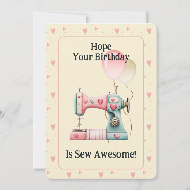 Sweet Sewing Machine Hearts Birthday Card (Front)