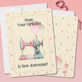 Sweet Sewing Machine Hearts Flat Birthday Card