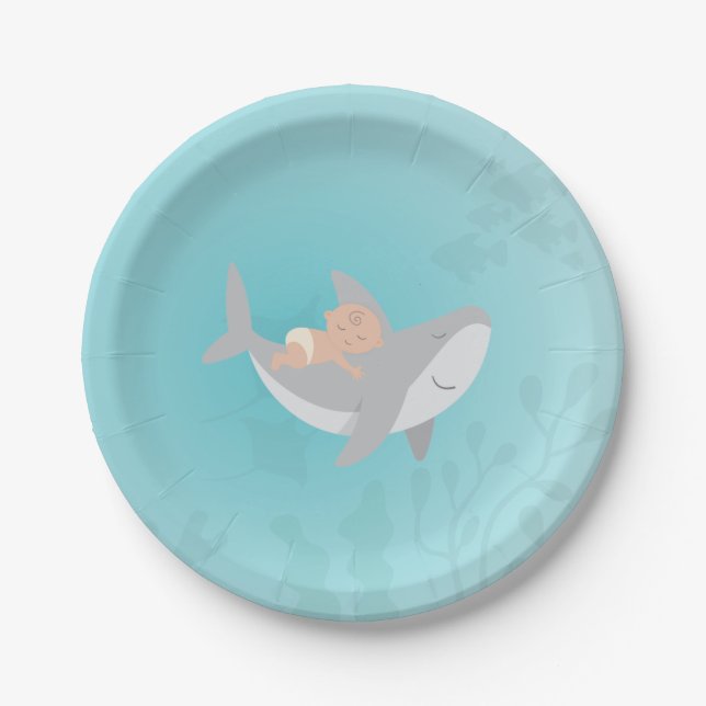 Sweet Shark Baby Shower Paper Plate (Front)