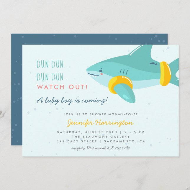 Sweet Shark Summer Ocean Themed Boy Baby Shower Invitation (Front/Back)