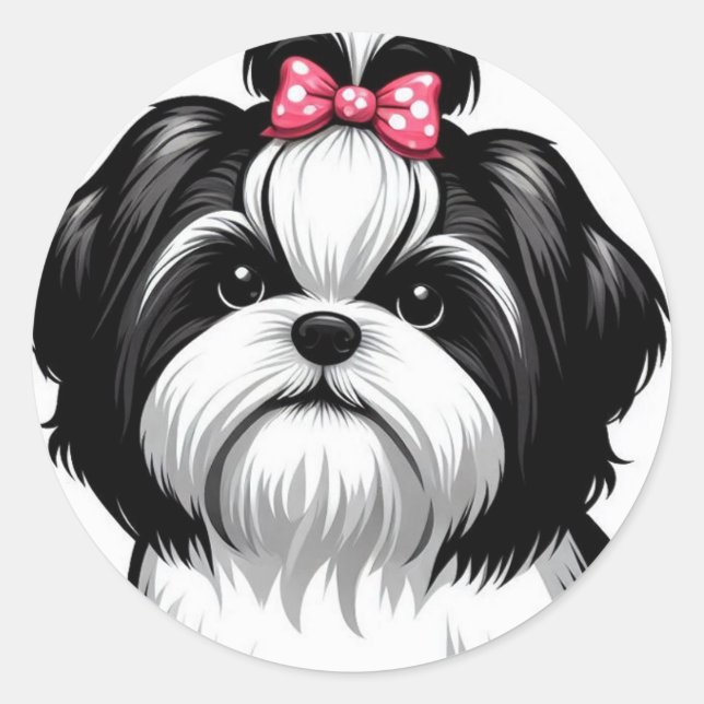 Sweet Shih Tzu in Pink Hair Bow  Classic Round Sticker (Front)