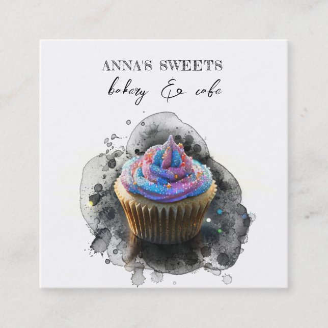 *~*  Sweet Shop 3 QR Backery Cupcake Square Business Card (Front)