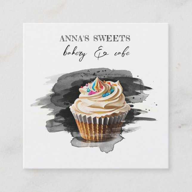 *~*  Sweet Shop Bakery 3 QR Cupcake Square Business Card (Front)