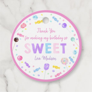 Sweet Shop Lollipop Candy Birthday Thank You Favour Tags