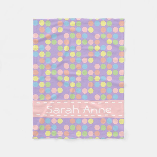Sweet Shop Polka Dots on Lavender Personalised Fleece Blanket (Front)
