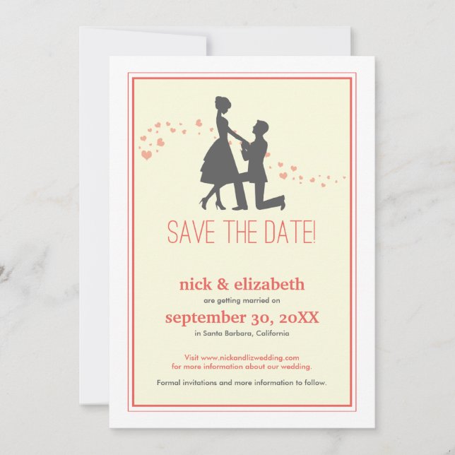 Sweet Silhouette Proposal Save the Date (coral) (Front)