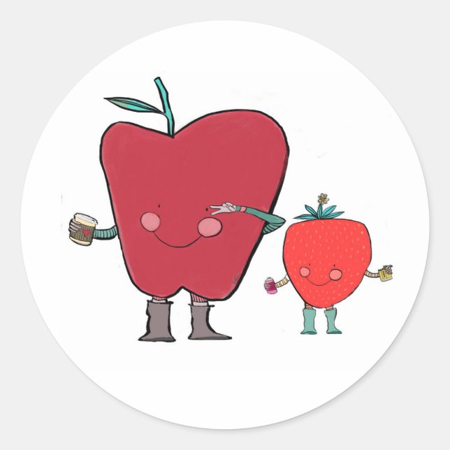 Sweet, simple, and full of personality 🍎🍓 classic round sticker (Front)