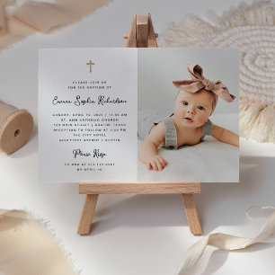 Sweet Simple   Black and White and Photo Baptism Invitation