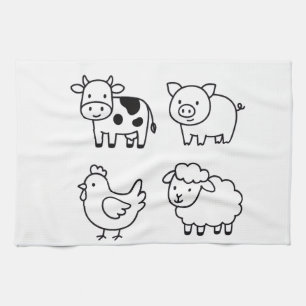 Sweet & Simple Farm Animal Outlines Tea Towel