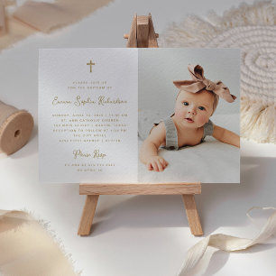 Sweet Simple Faux Gold with Photo Baptism Invitation
