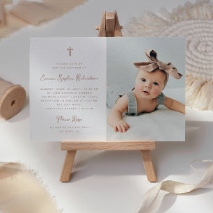 Sweet Simple Faux Rose Gold with Photo Baptism Invitation