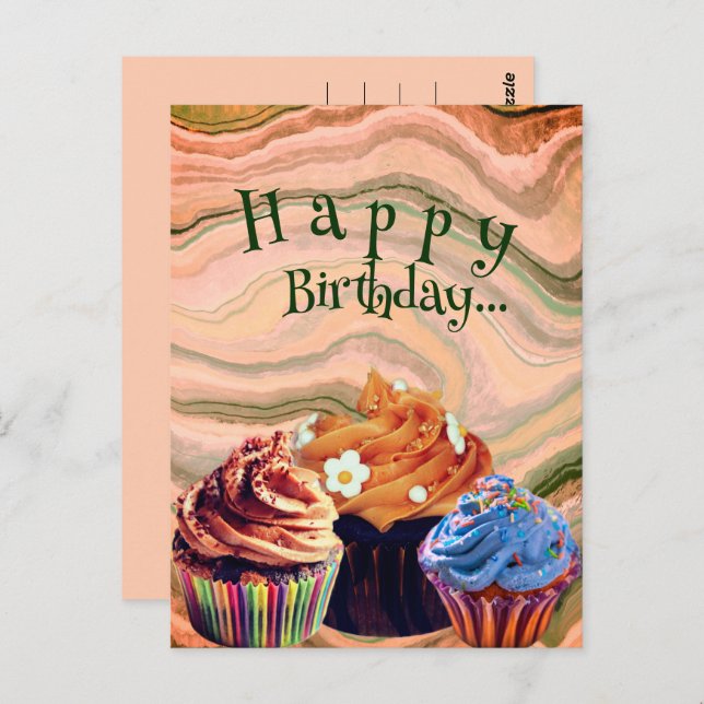 Sweet Simple Happy Birthday Cupcakes| Postcard (Front/Back)