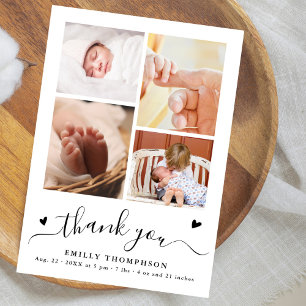 Sweet Simple Minimalist 4 Photo Baby Thank You Card
