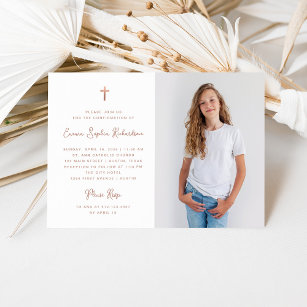 Sweet Simple   Photo Faux Rose Gold Confirmation Invitation