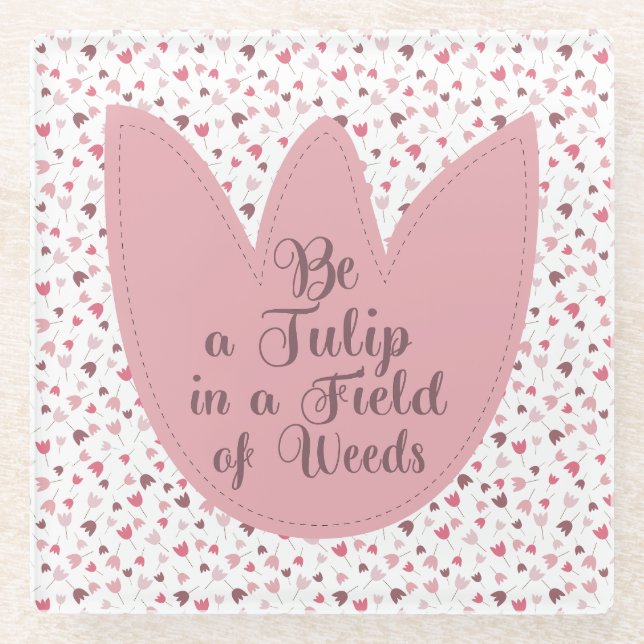 Sweet Simple Pink Tulip Pattern, all direction Glass Coaster (Front)