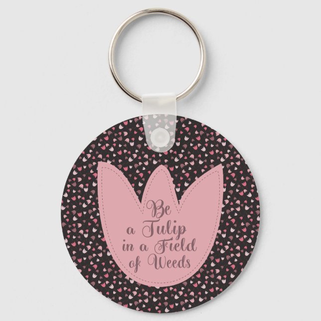 Sweet Simple Pink Tulip Pattern - All direction Key Ring (Front)