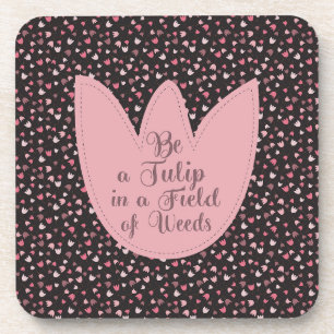 Sweet Simple Pink Tulip Pattern with dark backgrou Coaster