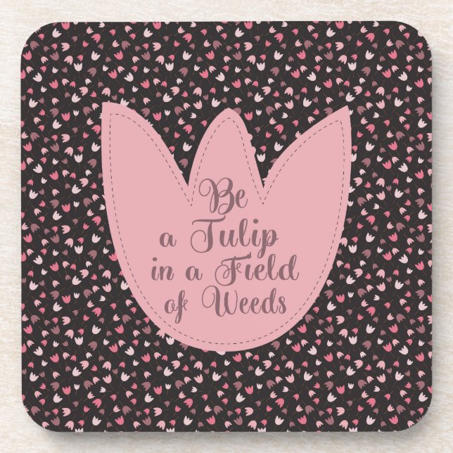 Sweet Simple Pink Tulip Pattern with dark backgrou Coaster (Front)