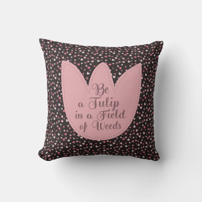 Sweet Simple Pink Tulip Pattern with dark backgrou Cushion (Front)