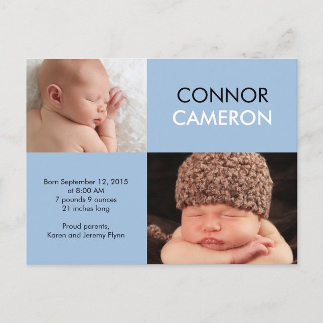 Sweet Simplicity Birth Announcement - Blue Postcard (Front)