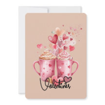 Sweet Sips & Hearts Pink Mugs Valentine’s Day Card