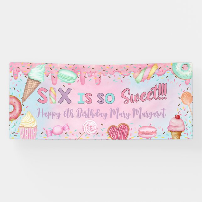 Sweet Six girl 6th birthday banner / backdrop, (Horizontal)