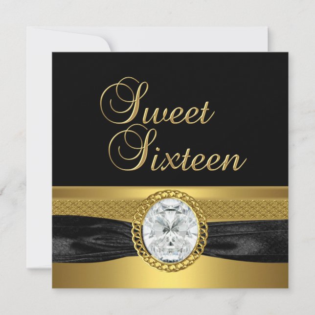 Sweet Sixteen 16 Birthday Diamond Silver Gold Invitation (Front)