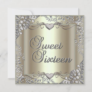 Sweet Sixteen 16 Birthday Party Gold Mint Silver Invitation