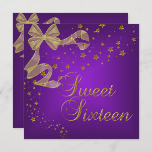Sweet Sixteen 16 Birthday Party Gold Stars Purple Invitation
