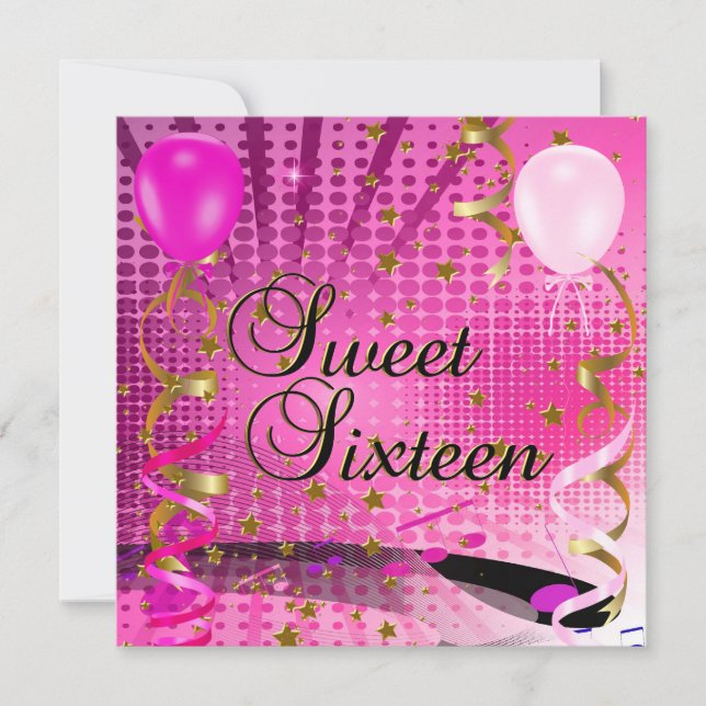 Sweet Sixteen 16 Birthday Party Pink  Stars Invitation (Front)