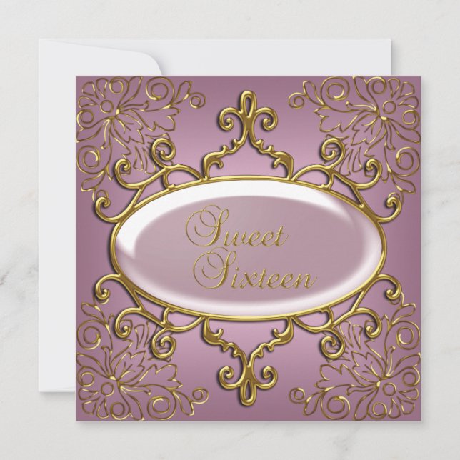 Sweet Sixteen 16 Birthday Party Royal Gold Pink Invitation (Front)