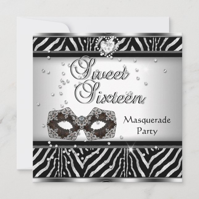 Sweet Sixteen 16 Birthday Party Zebra Masquerade Invitation (Front)