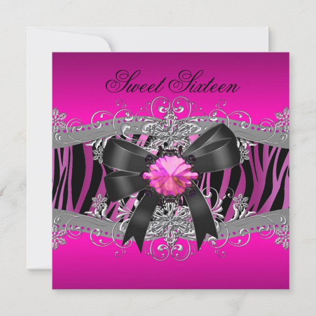 Sweet Sixteen 16 Birthday Party Zebra Pink Black Invitation (Front)