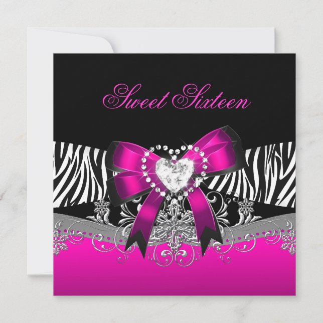 Sweet Sixteen 16 Birthday Party Zebra Pink Black Invitation (Front)