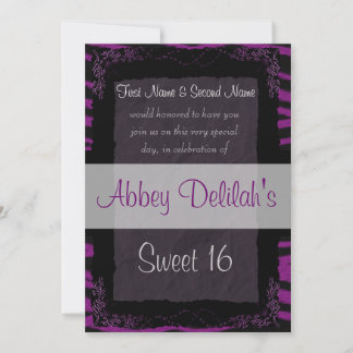 Sweet Sixteen 16 Birthday Puple Zebra Print Invitation