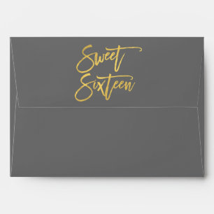 Sweet Sixteen 16 Gold Foil Modern Script Envelopes