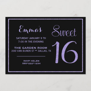Sweet Sixteen 16 Lavender Glitter Glam Invitation
