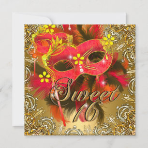 Sweet Sixteen 16 Masquerade Red Yellow Gold Invitation