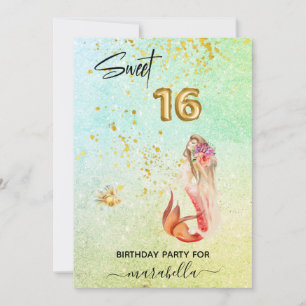 *~ SWEET SIXTEEN 16 Ombre Mermaid Birthday Party Invitation