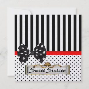 Sweet Sixteen 16 Party Black and White Invitation