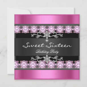 Sweet Sixteen 16 Party Pink Black Silver White Invitation