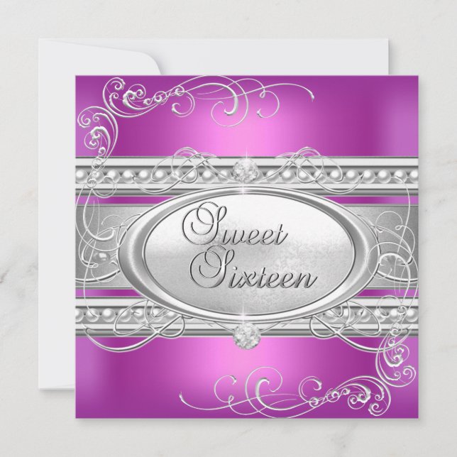 Sweet Sixteen 16 Party Pink White Silver Pearl 2 Invitation (Front)