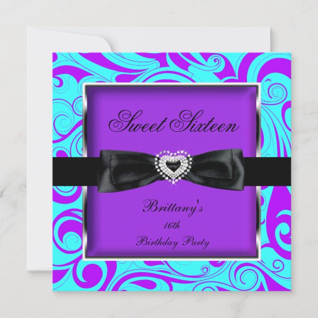 Sweet Sixteen 16 Party Purple Teal Swirl Invitation (Front)